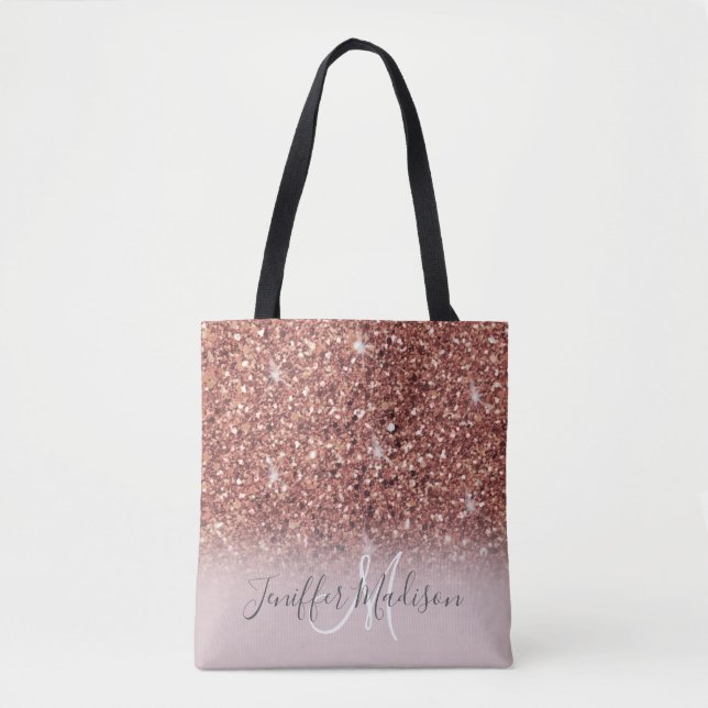 Personalized Rose Gold Glitter Drips Girly Luxury  Tote Bag (Front)