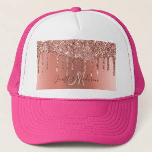 Personalized Rose Gold Glitter Drips Girly Luxury Trucker Hat