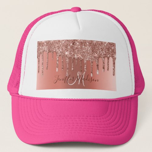 Personalized Rose Gold Glitter Drips Girly Luxury  Trucker Hat