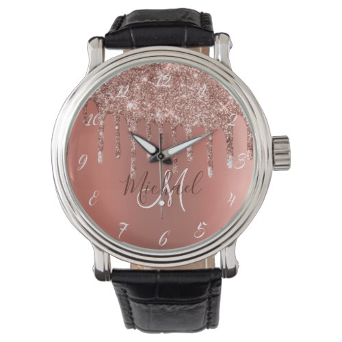 Personalized Rose Gold Glitter Drips Girly Luxury  Watch