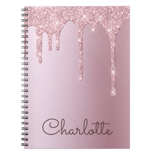 Personalized Rose Gold Glitter Drips Notebook