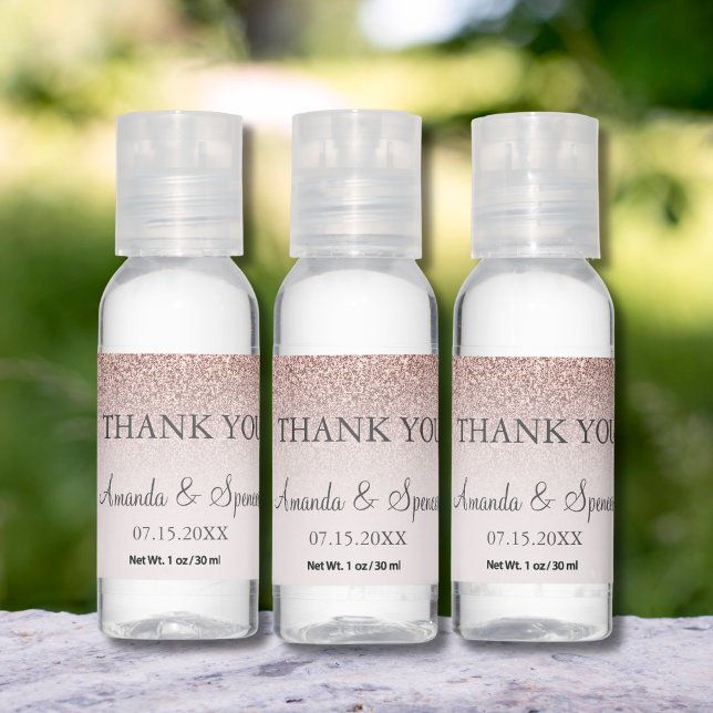 Personalized rose gold glitter elegant wedding hand sanitizer (Creator Uploaded)