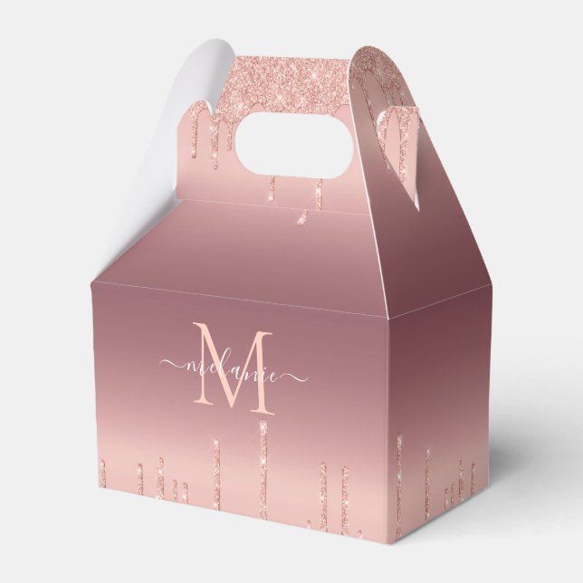Personalized Rose Gold Glitter Favor or Gift Boxes (Front Side)