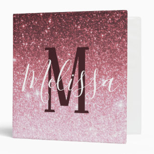 Personalized rose gold glitter gradient 3 ring binder