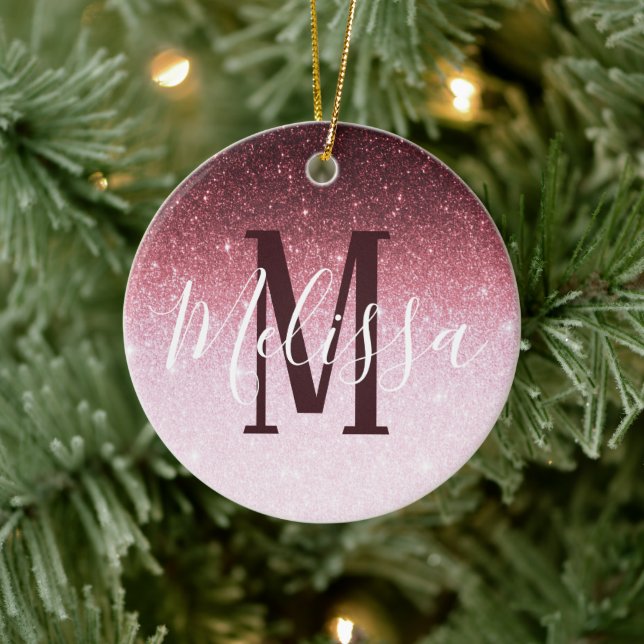 Personalized Rose gold glitter gradient Ceramic Ornament (Tree)