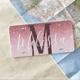 Personalized rose gold glitter gradient license plate