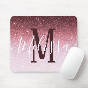 Personalized rose gold glitter gradient mouse pad
