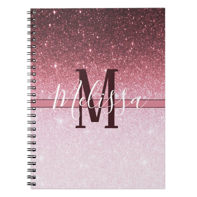 Personalized rose gold glitter gradient notebook (Front)