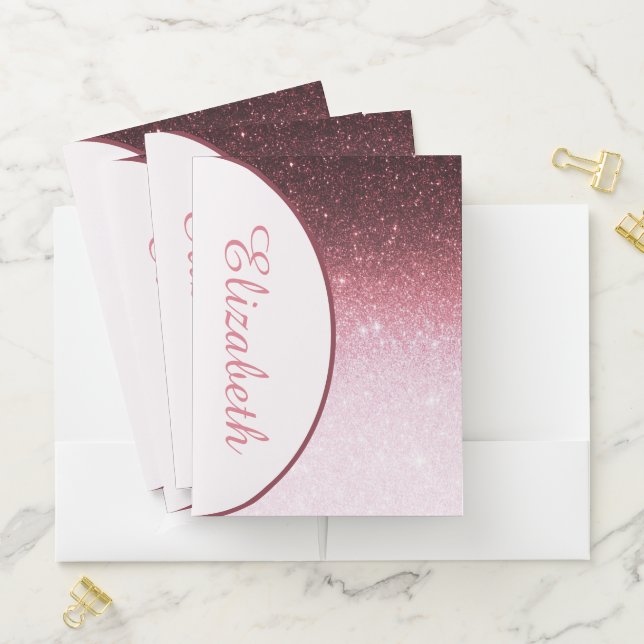 Personalized Rose gold glitter gradient Planner Pocket Folder (In Situ)