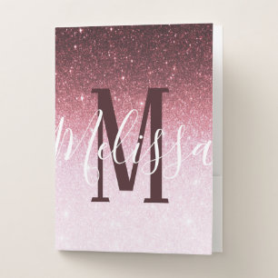 Personalized rose gold glitter gradient pocket folder
