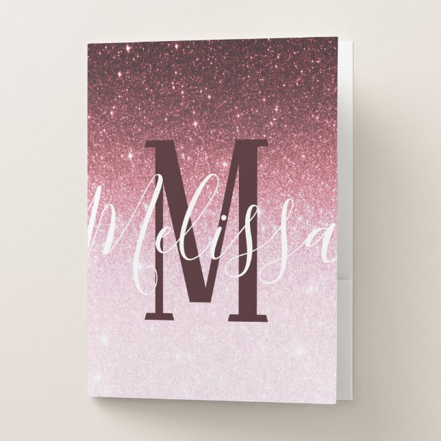 Personalized rose gold glitter gradient pocket folder (Front)