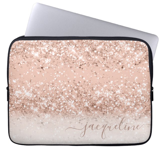 Personalized Rose Gold Glitter Laptop Sleeve (Front)