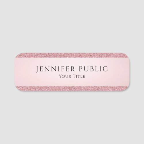 Personalized Rose Gold Glitter Look Template Name Tag