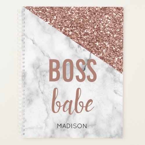Personalized Rose Gold Glitter  Marble  Boss Babe Planner