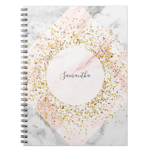Personalized Rose Gold Glitter Marble Notebook