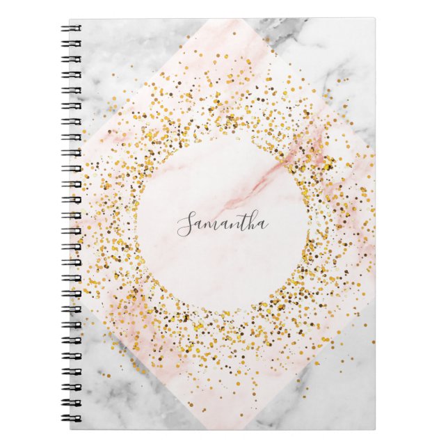 Personalized Rose Gold Glitter Marble Notebook (Front)