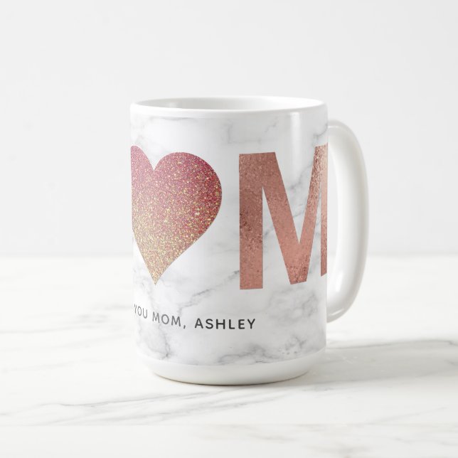 Personalized Rose Gold Glitter Mom Mother's Day Coffee Mug (Front Right)