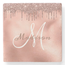 Personalized Rose Gold Glitter Monogram Custom Stone Coaster Personalized Rose Gold Glitter Monogram Custom Stone Coaster