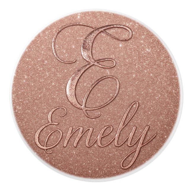 Personalized Rose Gold Glitter Name Design – Emely Ceramic Knob (Front)