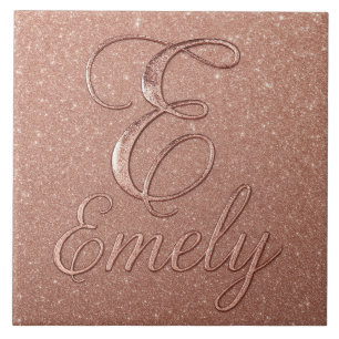 Personalized Rose Gold Glitter Name Design – Emely Ceramic Tile
