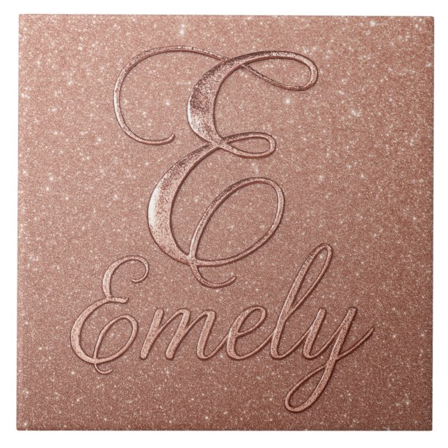 Personalized Rose Gold Glitter Name Design – Emely Ceramic Tile (Front)