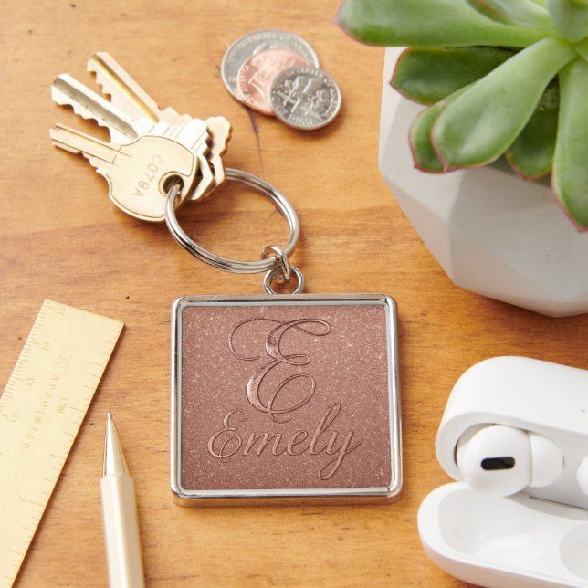 Personalized Rose Gold Glitter Name Design – Emely Keychain (Desk)