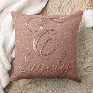Personalized Rose Gold Glitter Name Design – Emely Throw Pillow