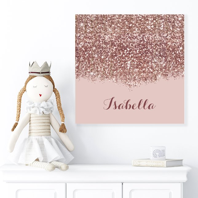 Personalized Rose Gold Glitter Name Faux Canvas Print (Creator Uploaded)