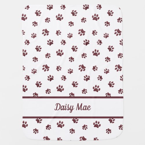 Personalized Rose Gold Glitter Paw Prints Baby Blanket