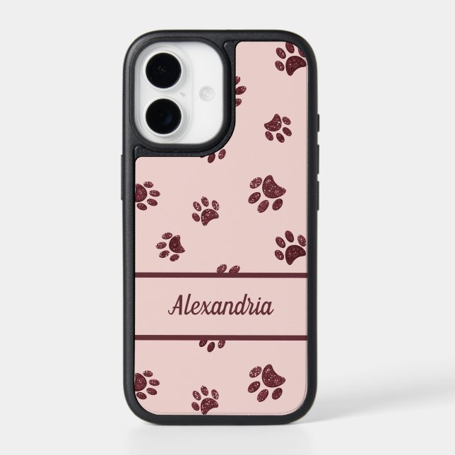 Personalized Rose Gold Glitter Paw Prints Pink Otterbox iPhone Case (Back)