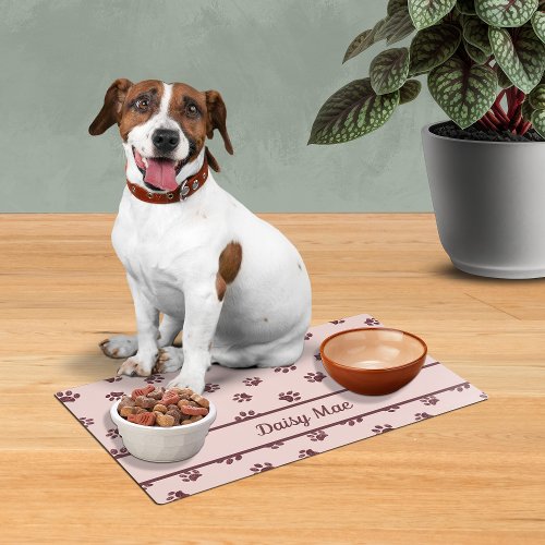 Personalized Rose Gold Glitter Paw Prints Pink Pet Placemat