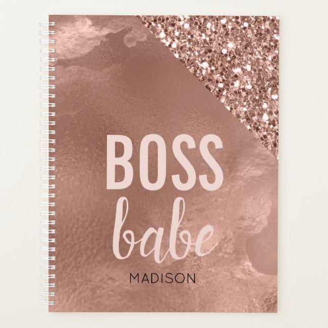 Personalized Rose Gold Glitter | Pink  Boss Babe Planner (Front)