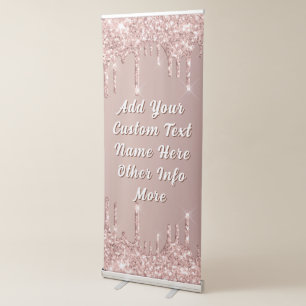 Personalized Rose Gold Glitter Retractable Banner
