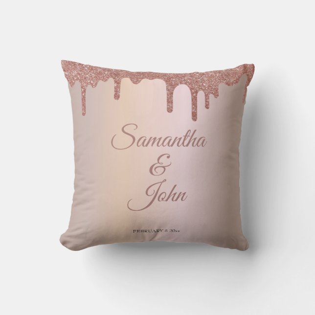 Personalized Rose Gold Glitter Sparkle, Dripping g Throw Pillow (Front)