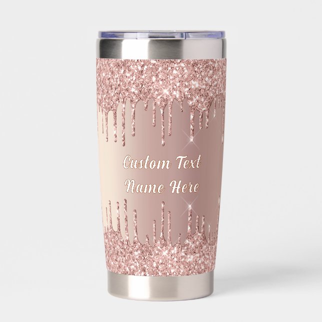 Personalized Rose Gold Glitter Sparkly Custom Text Insulated Tumbler (Front)