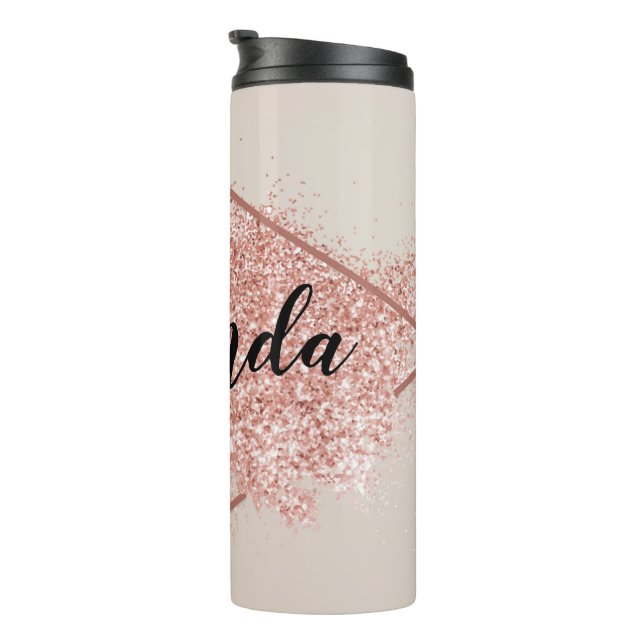 Personalized Rose Gold Glitter Thermal Tumbler (Rotated Right)