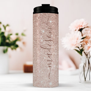 Personalized Rose Gold Glitter Thermal Tumbler