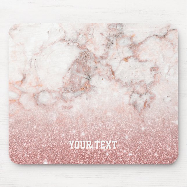 Personalized Rose Gold Glitter White Marble Mouse Pad (Front)