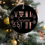 Personalized Rose Gold hair Stylist Hairdresser Ceramic Ornament<br><div class="desc">This design may be personalized in the area provided by changing the photo and/or text. Or it can be customized by choosing the click to customize further option and delete or change the color of the background, add text, change the text color or style, or delete the text for an...</div>