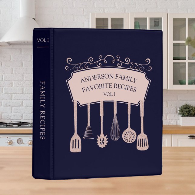 Personalized Rose Gold Kitchen Utensils Recipe Mini Binder (In situ)