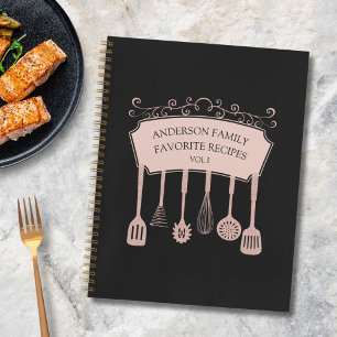 Personalized Rose Gold Kitchen Utensils Recipe Notebook
