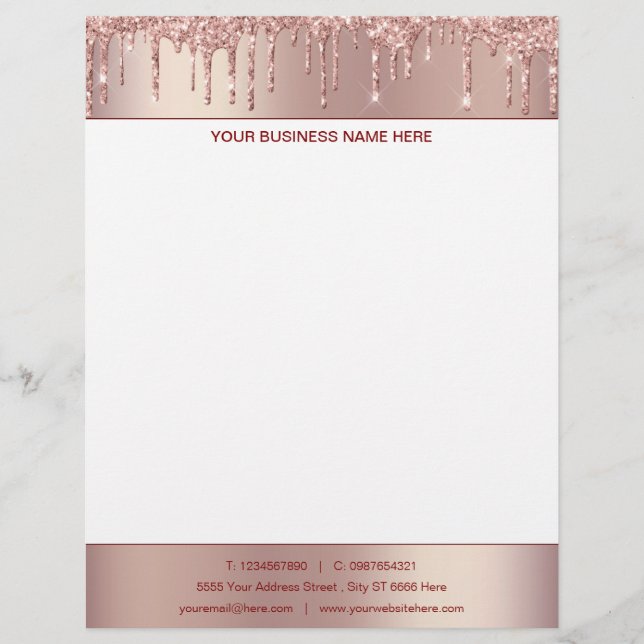 Personalized Rose Gold Letterhead Your Text info (Front)
