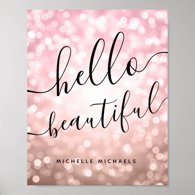 Personalized Rose Gold Lights "Hello Beautiful" Poster (Front)