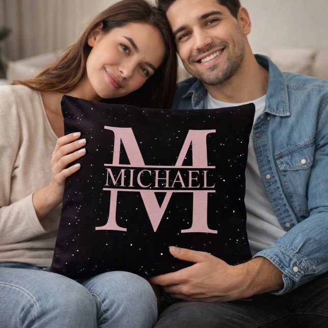 Personalized Rose Gold M Monogram Name Throw Pillow (Creator Uploaded)