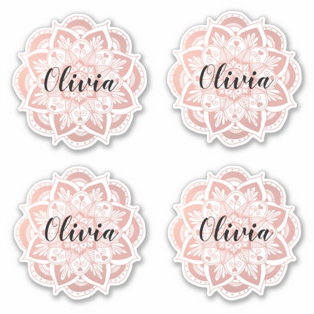 Personalized Rose Gold Mandala Custom Name Sticker (Front)