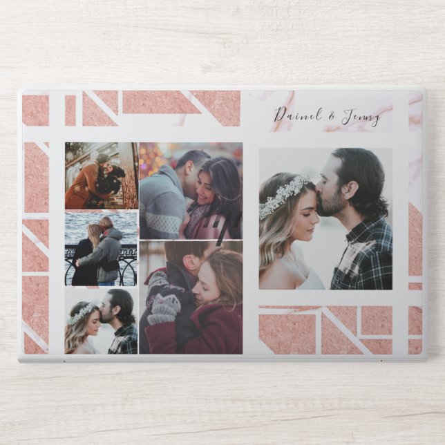 Personalized rose gold marble 7 Photo Collage  HP Laptop Skin (Front)