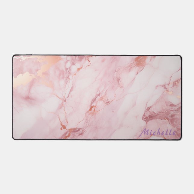 Personalized Rose Gold Marble Desk Mat (Front)