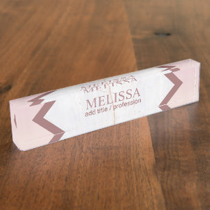 Personalized Rose Gold Marble Geometric Desk Name Plate