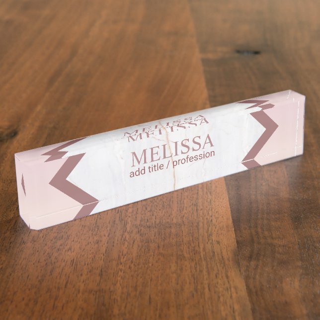 Personalized Rose Gold Marble Geometric Desk Name Plate (Side)