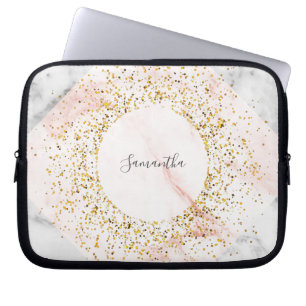 Personalized Rose Gold Marble Glitter Laptop Case